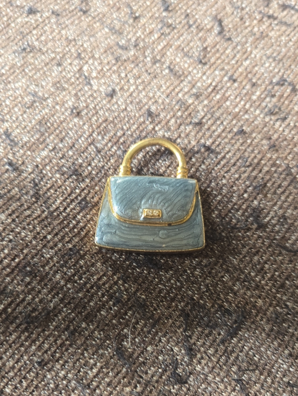 Vintage Gold-Trim Blue Creamy Enamel  Mini Handbag Brooch
